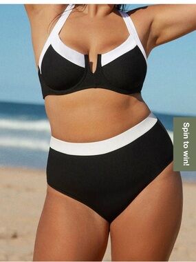 3 for 1! Berlook Black & White Plus Size High-Waist Bikini Set Size 2x/18